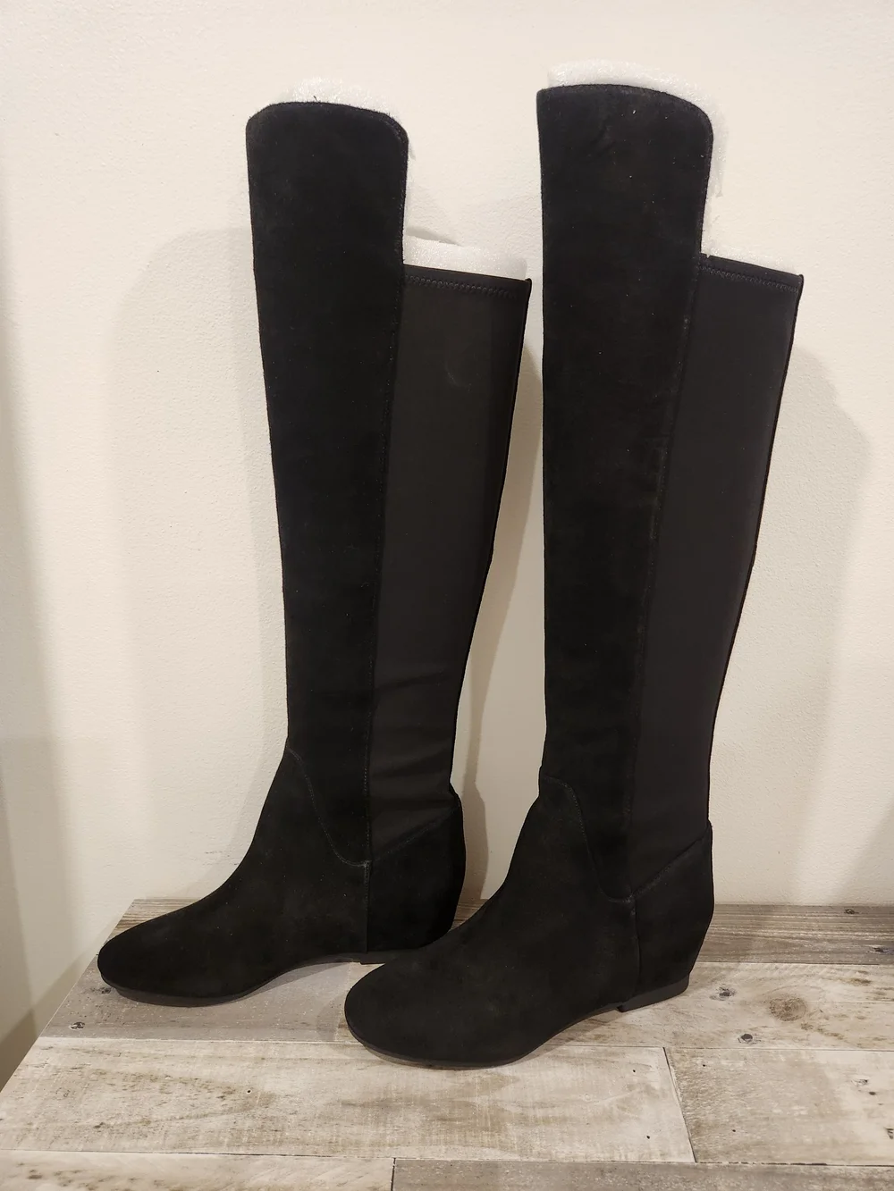 Nine West Women's Black Suede Knee-High Wedge Boots